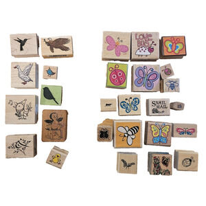 LOT OF 27 Rubber Stamps Wood Mounted - Butterflies Birds Lady Bugs Insects